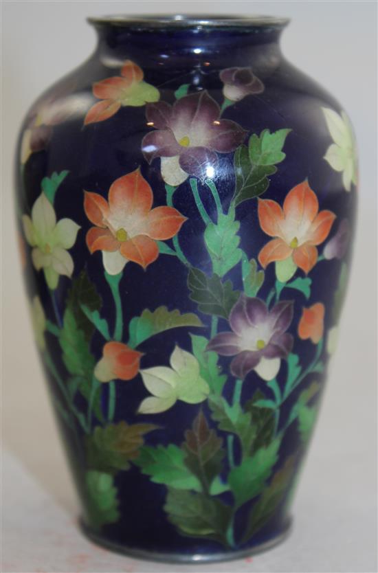 A Japanese plique a jour enamel vase, c.1910-20, height 9.5cm, hairline cracks